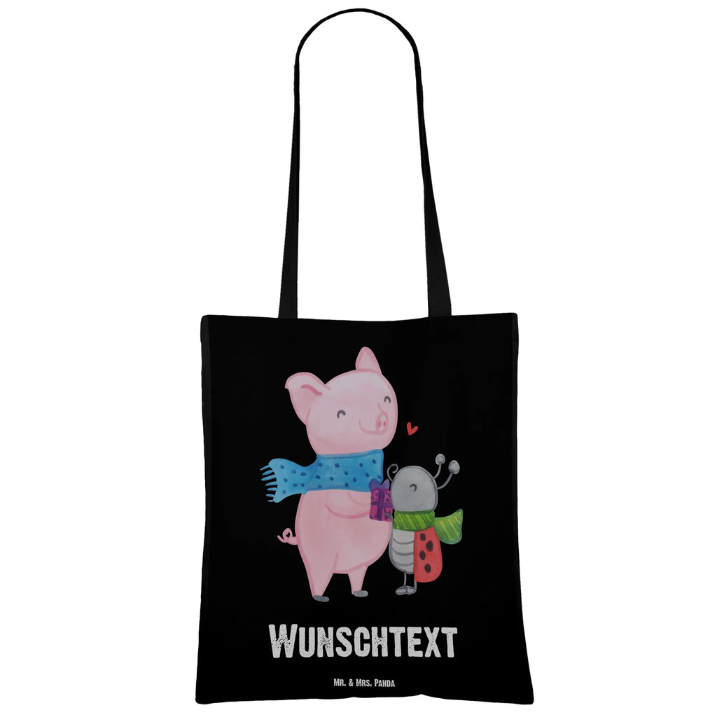 Personalised tote bag Glow Pig Snuggle Winter, Christmas, Christmas time, snow