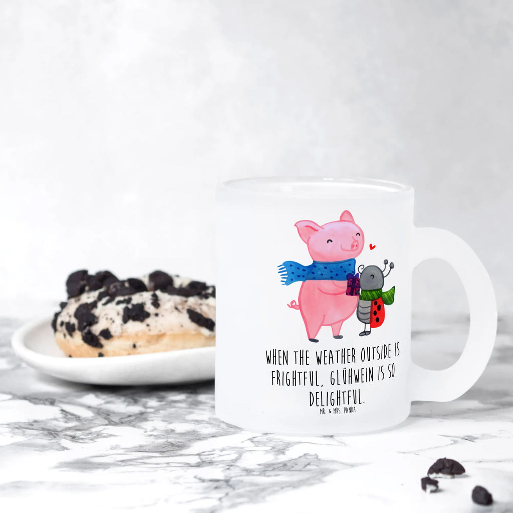 Glass tea cup Glow Pig Snuggle tea, tea glass, Tea cup, mug, glass, Winter, Christmas, Christmas time, snow