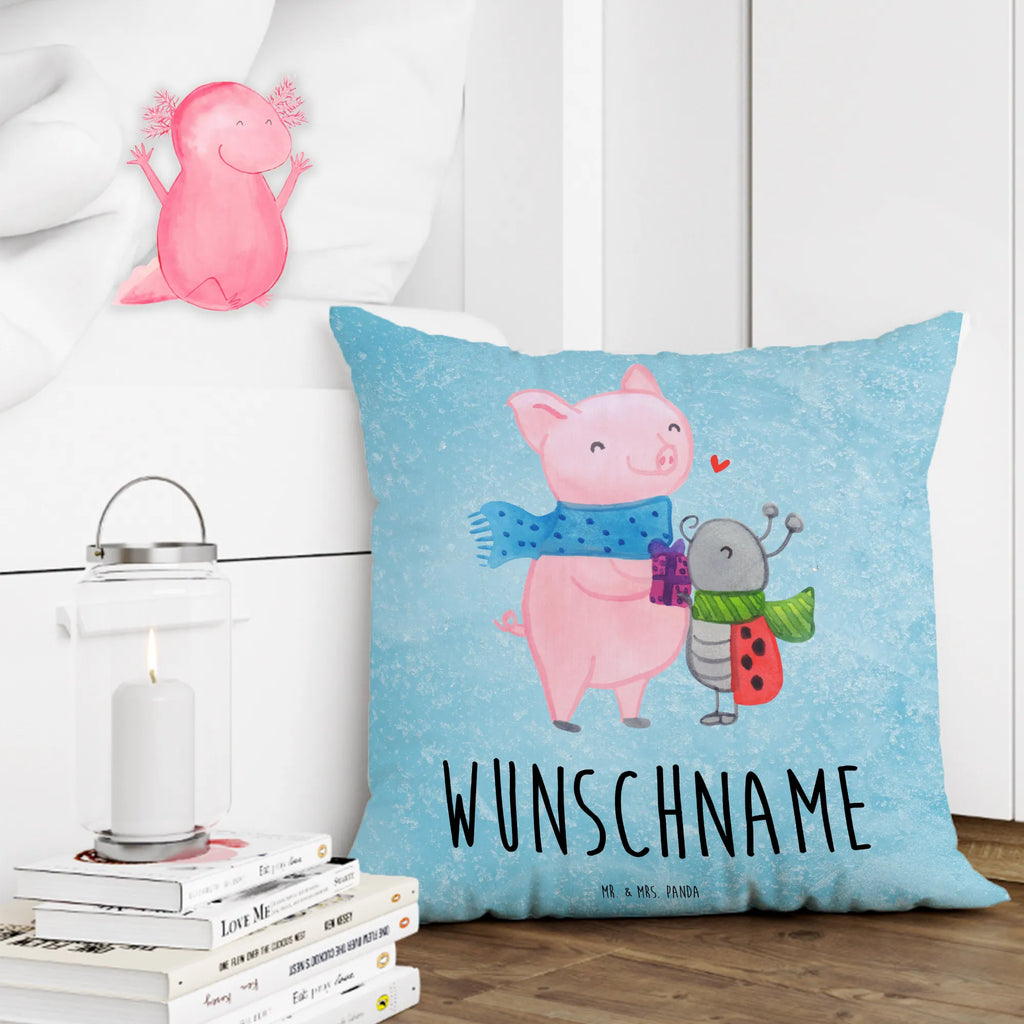 Personalised cushion Glow Pig Snuggle Winter, Christmas, Christmas time, snow