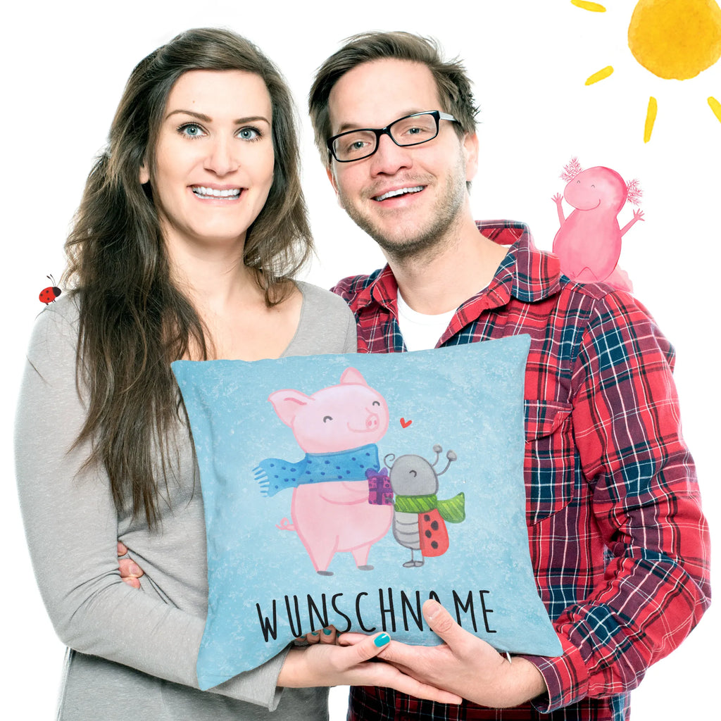 Personalised cushion Glow Pig Snuggle Winter, Christmas, Christmas time, snow