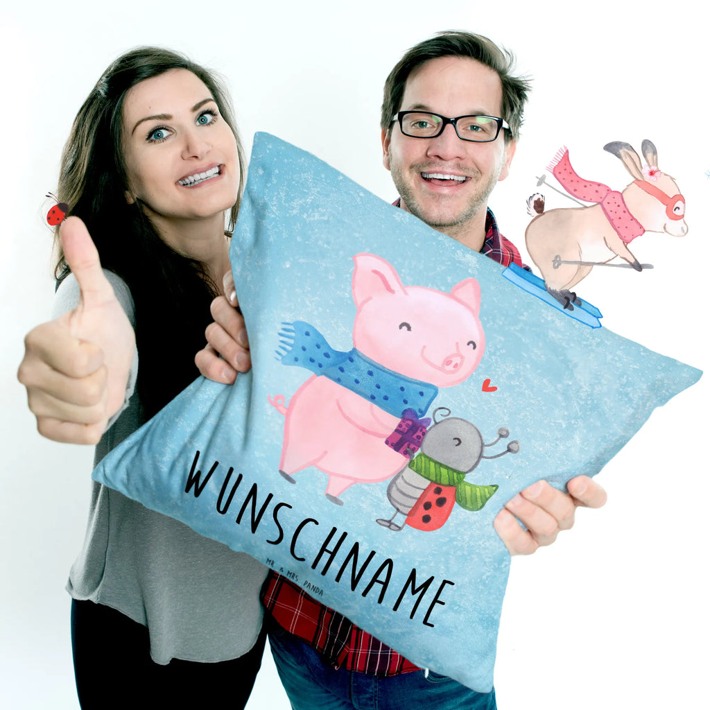 Personalised cushion Glow Pig Snuggle Winter, Christmas, Christmas time, snow