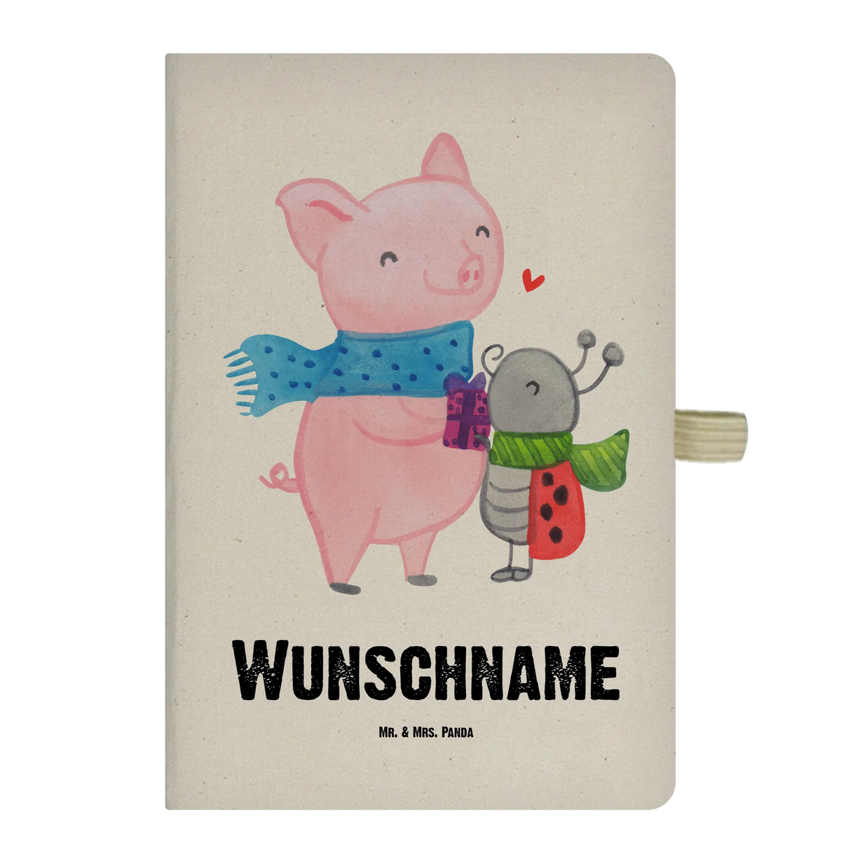 Personalised notebook Glow Pig Snuggle Winter, Christmas, Christmas time, snow