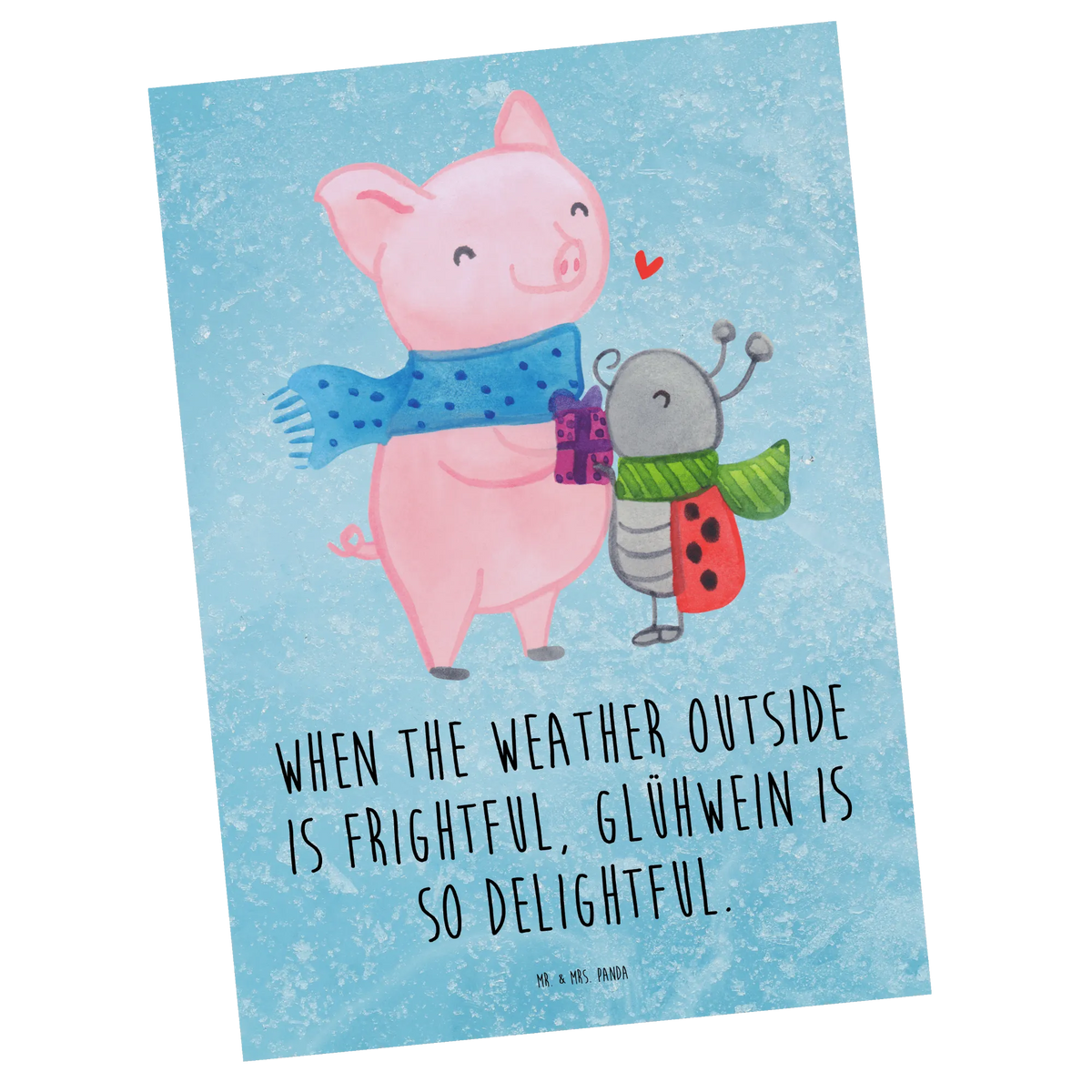Postcard Glow Pig Snuggle gift, invitation, Postcard, paper, postcards, invitation card, card, letter, gift card, Winter, Christmas, Christmas time, snow
