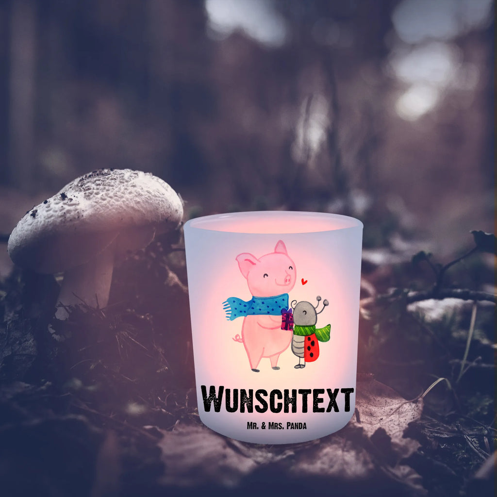 Personalised lantern Glow Pig Snuggle Winter, Christmas, Christmas time, snow