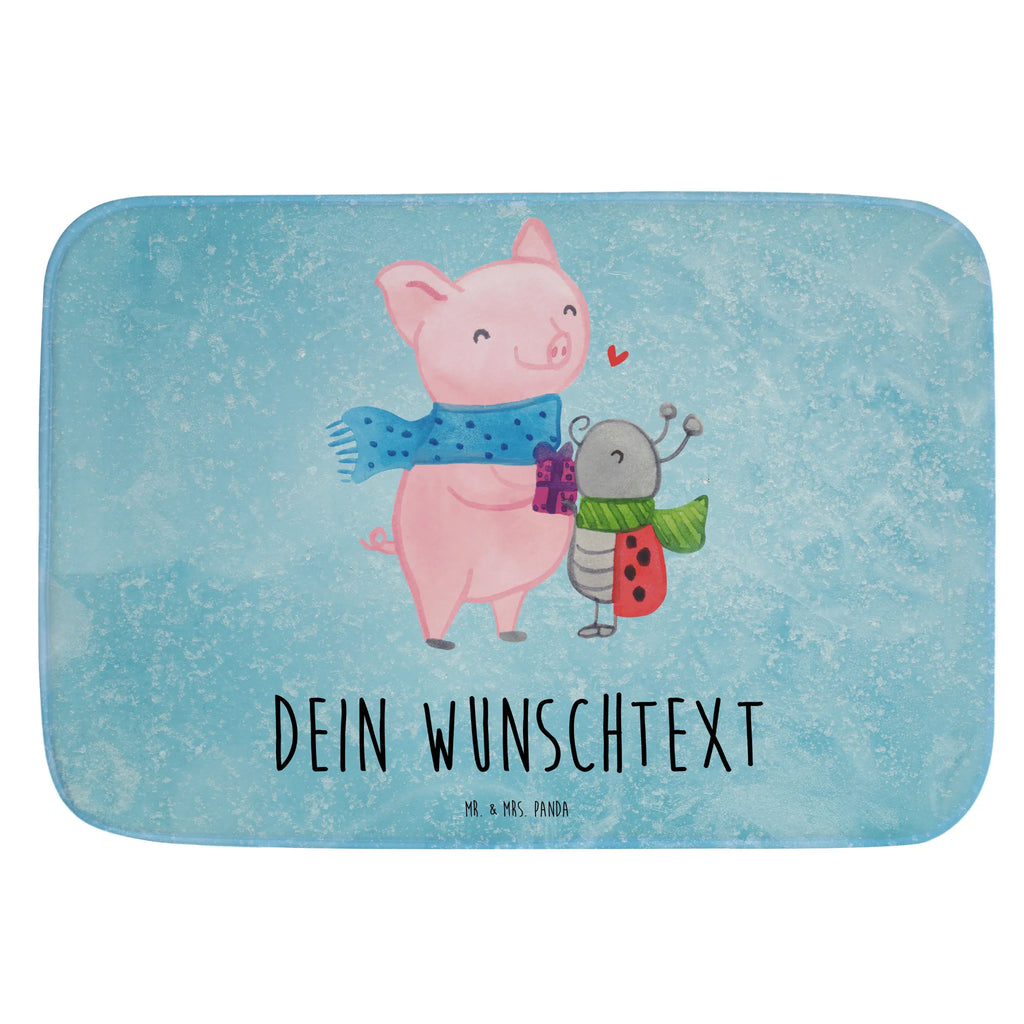 Personalised bath mat Glow Pig Snuggle Winter, Christmas, Christmas time, snow