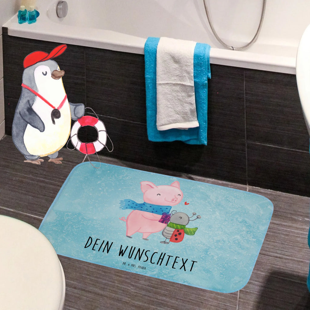 Personalised bath mat Glow Pig Snuggle Winter, Christmas, Christmas time, snow