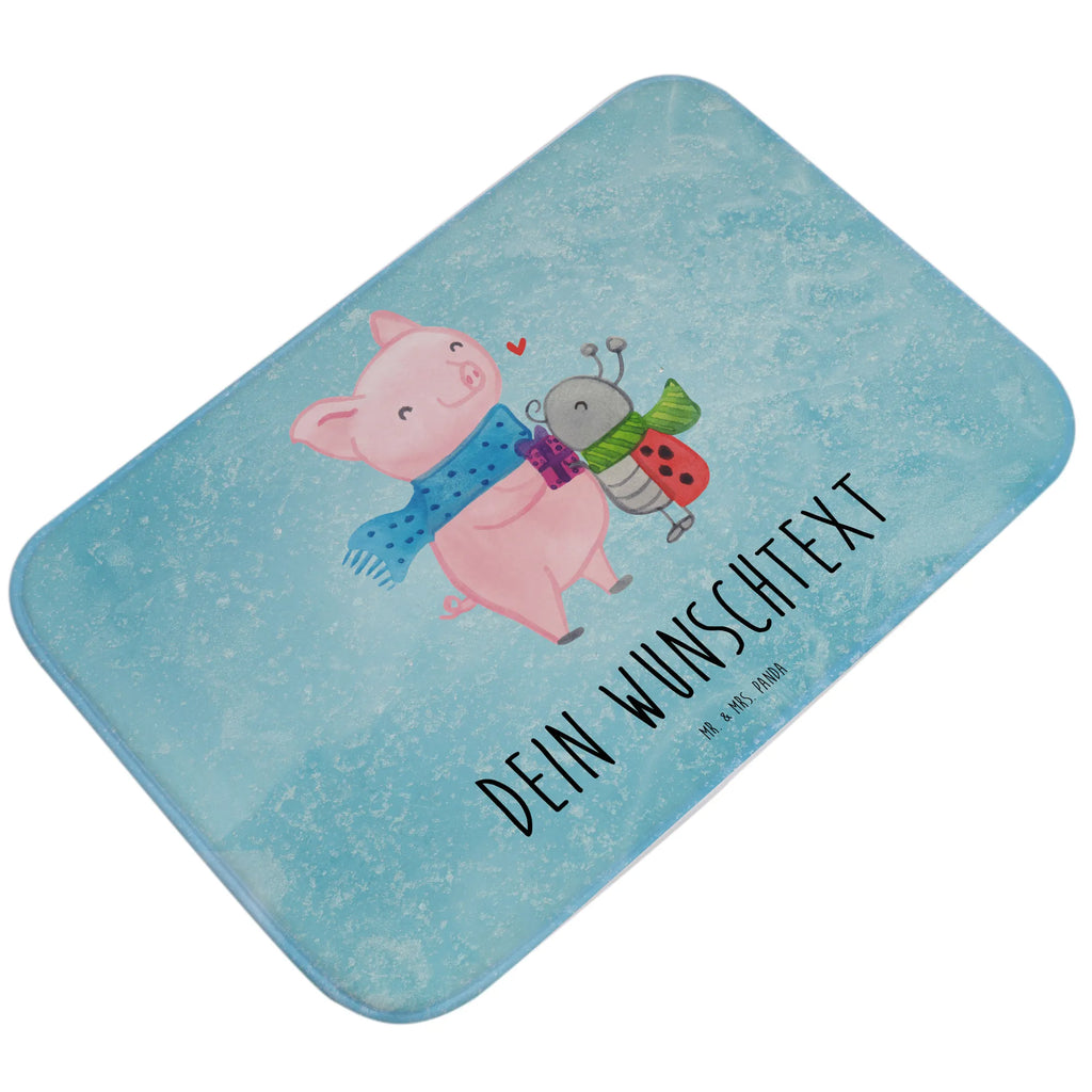 Personalised bath mat Glow Pig Snuggle Winter, Christmas, Christmas time, snow
