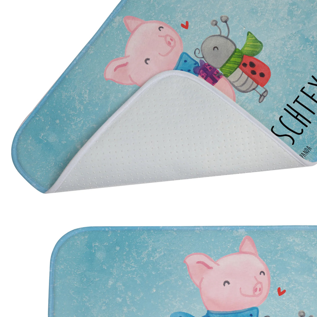 Personalised bath mat Glow Pig Snuggle Winter, Christmas, Christmas time, snow