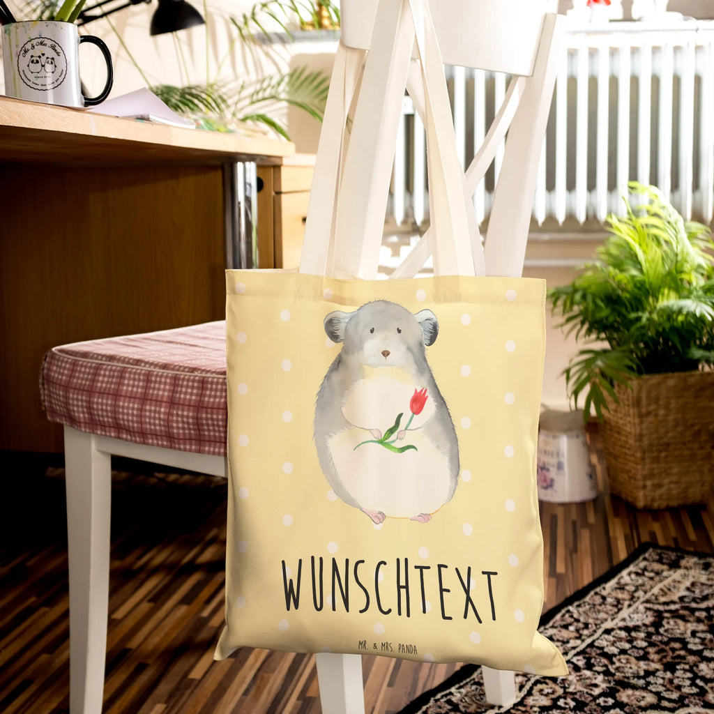 Personalized Shopping Bag chinchilla flower small animals, cute, funny, cute animal motives, hand drawn, small world, funny sayings, good mood, happy, gifts, gift ideas, special gifts, animal lover, card, heartache, happiness, chinchillas, office life, chaos, office, being sad, grief, depression, chinchilla