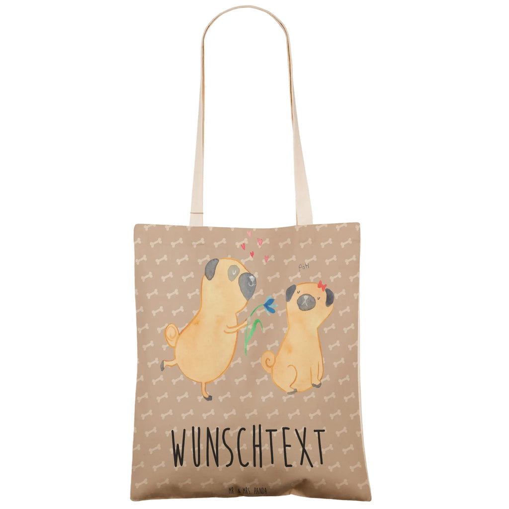 Personalizowana torba na zakupy mops Zakochani Pies, motyw psa, zwierzę domowe, rasa psa, miłośnik zwierząt, właściciel psa, powiedzenia