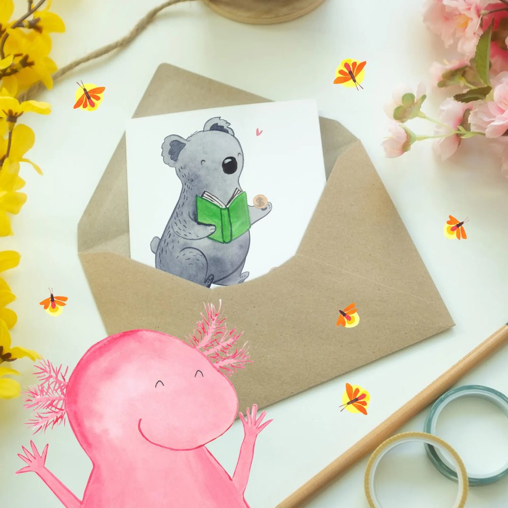 Personalised greetings card Koala bear collect coins Gift, sport, hobby, giving, thank you, award, profit, athlete, numismatics, coins from all over the world, Collecting coins