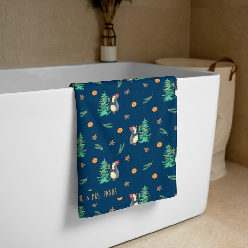XL ręcznik kąpielowy Pingwin choinka Zima, Boże Narodzenie, dekoracje świąteczne, Mikołaj, Adwent, Wigilia, zimowy motyw