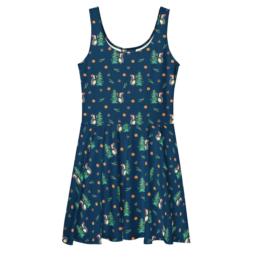 Sommerkleid Pinguin Weihnachtsbaum Muster Skaterkleid, Kleid, Sommerkleid, Winter, Weihnachten, Weihnachtsdeko, Nikolaus, Advent, Heiligabend, Wintermotiv, Pinguin
