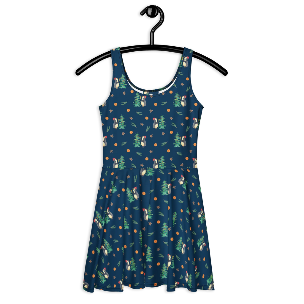 Sommerkleid Pinguin Weihnachtsbaum Muster Skaterkleid, Kleid, Sommerkleid, Winter, Weihnachten, Weihnachtsdeko, Nikolaus, Advent, Heiligabend, Wintermotiv, Pinguin