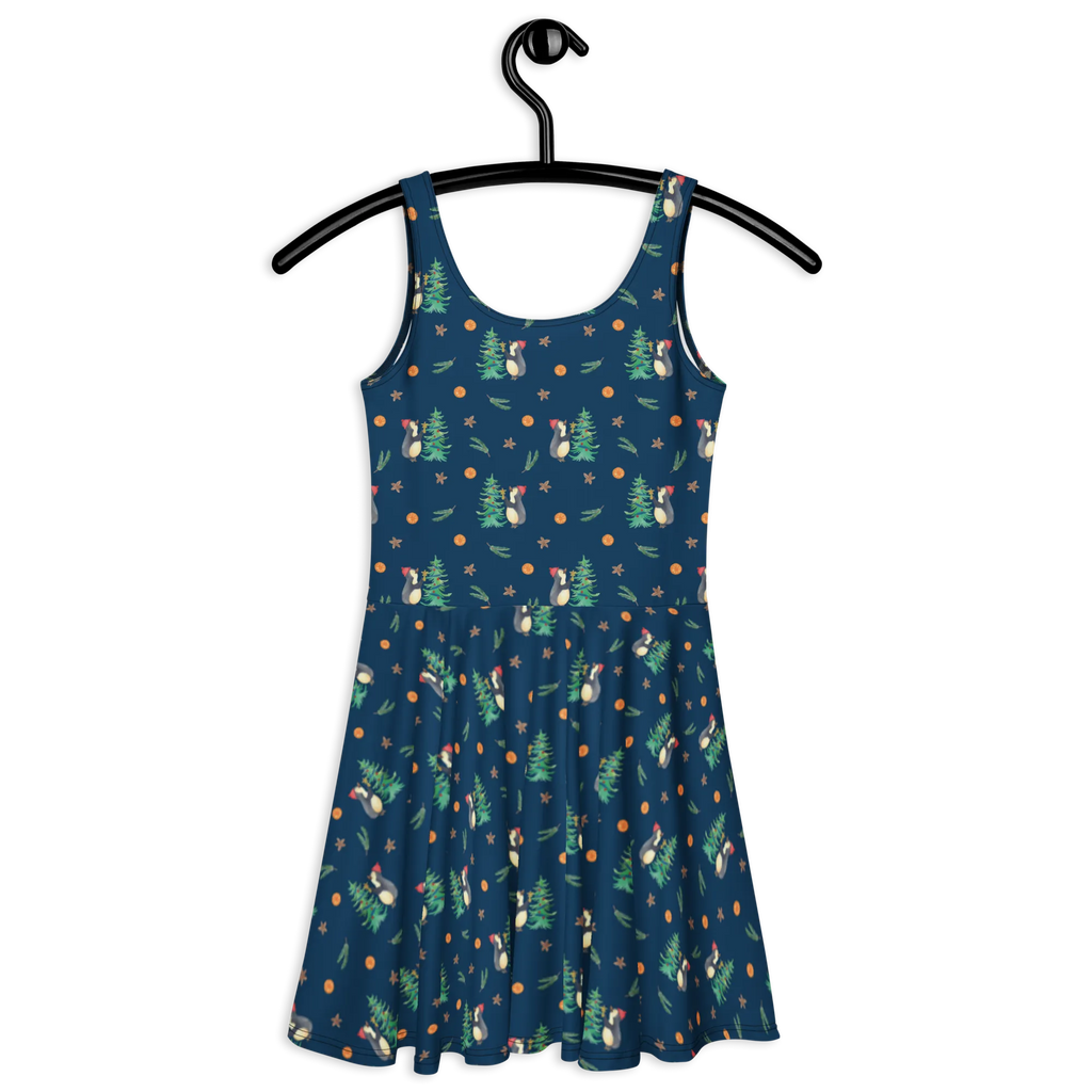 Sommerkleid Pinguin Weihnachtsbaum Muster Skaterkleid, Kleid, Sommerkleid, Winter, Weihnachten, Weihnachtsdeko, Nikolaus, Advent, Heiligabend, Wintermotiv, Pinguin
