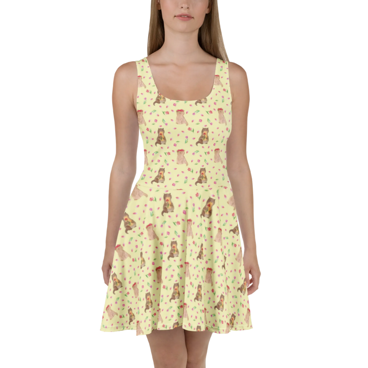Sommerkleid Otter Blumenstrauß Muster Damenkleid, Urlaubskleid, Swingkleid, Skaterkleid, Leichtes Sommerkleid, Jerseykleid, Shirtkleid, Kurzes Kleid, Strandkleid, Damen-Sommerkleid, Kleid, Stretchkleid, Sommerkleid, Minikleid, Freizeitkleid, Kurzes Sommerkleid, Luftiges Sommerkleid, Ausgestelltes Kleid, A-Linien-Kleid, Fischotter, Seeotter, Otter, Otter Seeotter See Otter