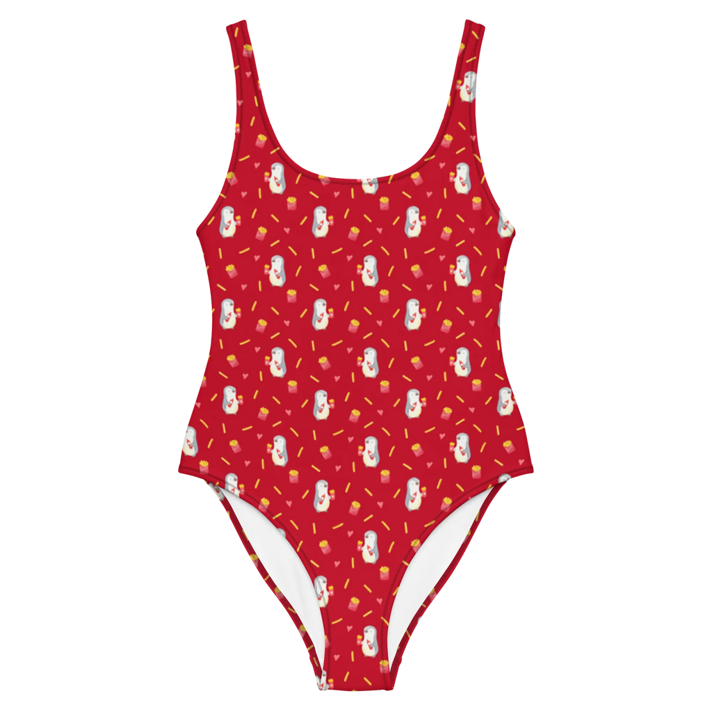 Badeanzug Pinguin Pommes Muster Rückenfreier Badeanzug, Badeanzug, Swimsuit, Badebekleidung, Luxus-Bademode, Bademode, Liebe, Partner, Freund, Freundin, Ehemann, Ehefrau, Heiraten, Verlobung, Heiratsantrag, Liebesgeschenk, Jahrestag, Hocheitstag, Geschenk für Partner, Hochzeitstag, Geschenk für Freundin, für Ehemann, Liebesbeweis, Mitbringsel, Geschenk für Frauen, für Männer, Valentinstag