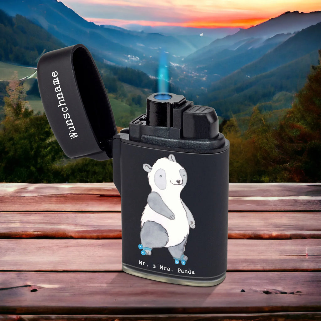 Personalised lighter panda roller blading Gift, sport, hobby, giving, thank you, award, profit, athlete, roller skating, inline skating, Inline skating, roller blading