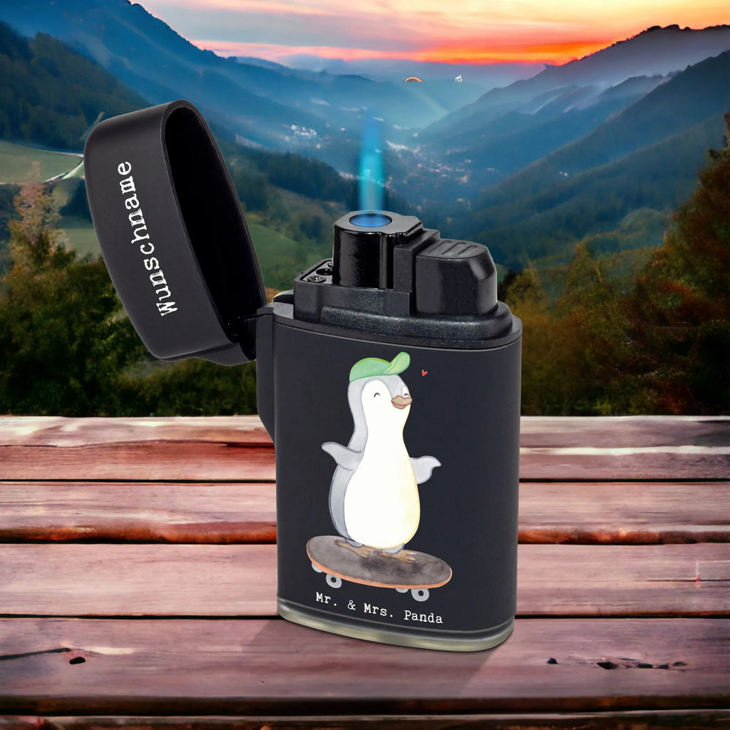 Personalised lighter penguin skateboarding Gift, sport, hobby, giving, thank you, award, profit, athlete, skateboard, skating, skate rink, Skateboarding, skateboarding