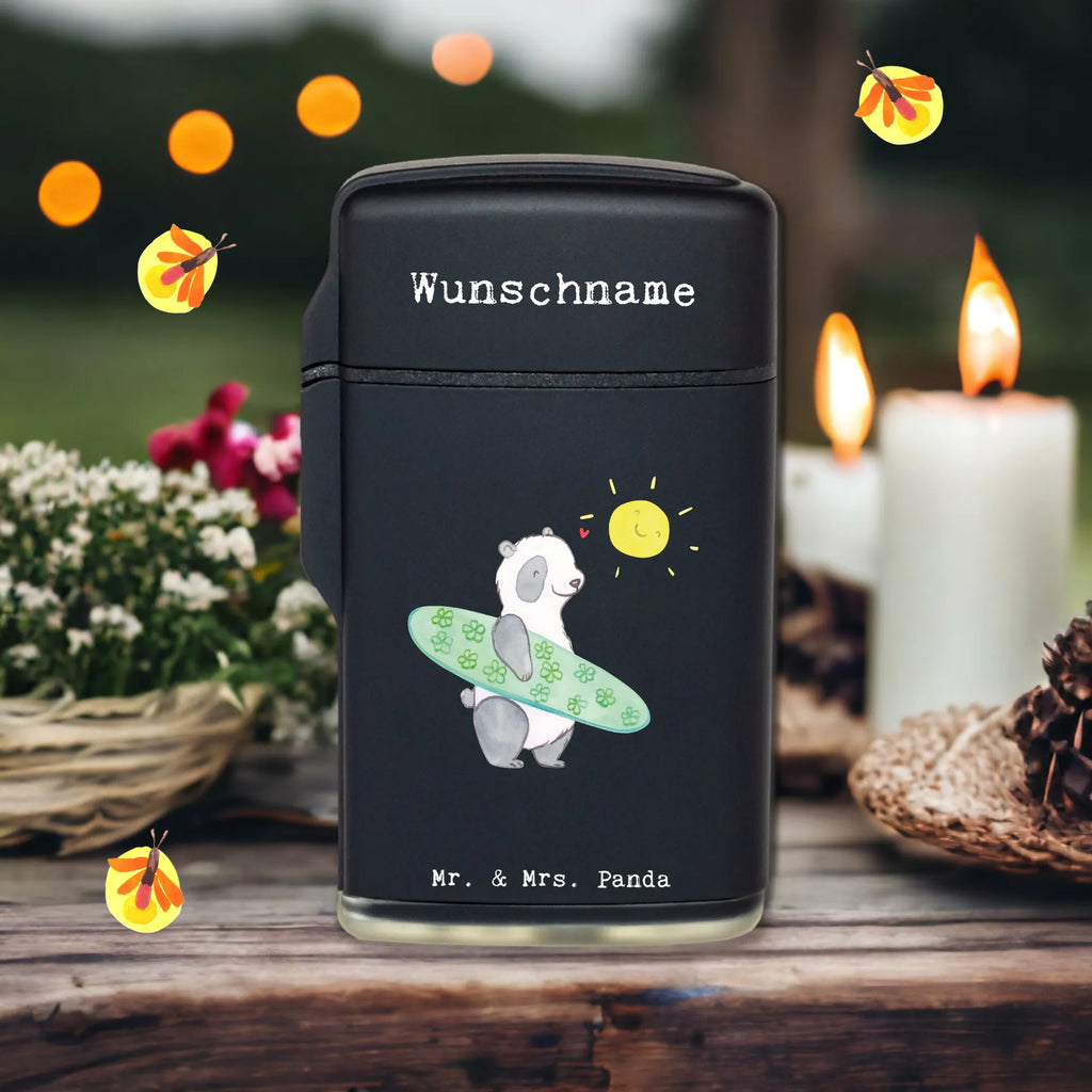 Personalised lighter panda surfing Gift, sport, hobby, giving, thank you, award, profit, athlete, Surfing, surf school, surfing