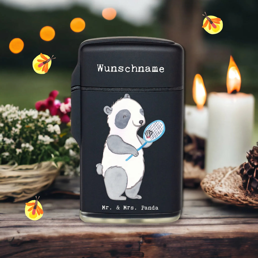 Personalised lighter panda badminton Gift, sport, hobby, giving, thank you, award, profit, athlete, Badminton, play badminton