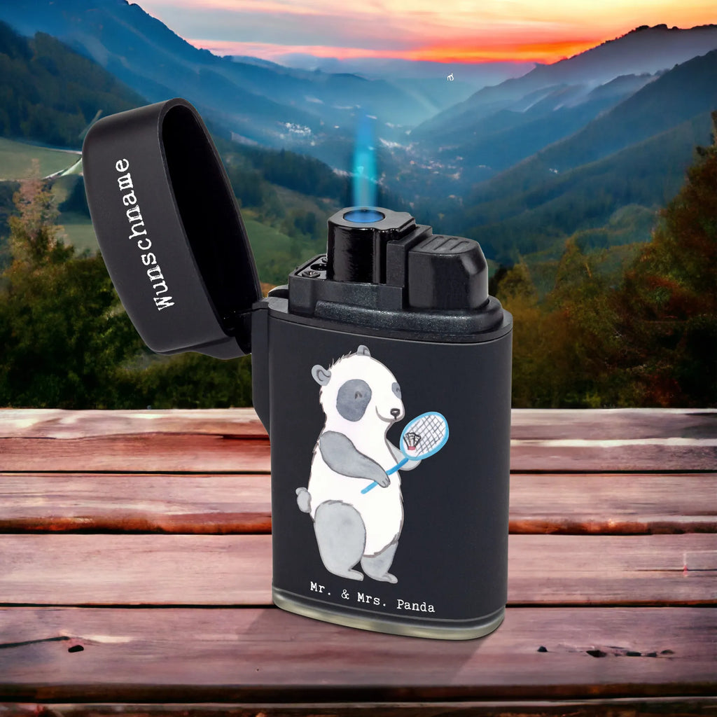 Personalised lighter panda badminton Gift, sport, hobby, giving, thank you, award, profit, athlete, Badminton, play badminton