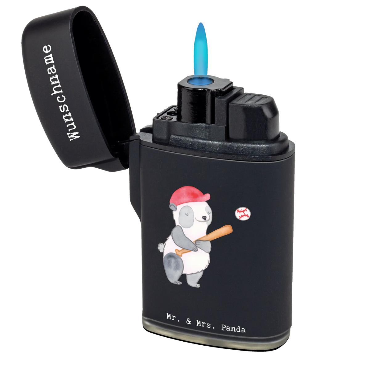 Personalised lighter panda playing baseball Gift, giving, thank you, award, profit, athlete, baseball games, ball sports, baseball field, baseball club, play baseball