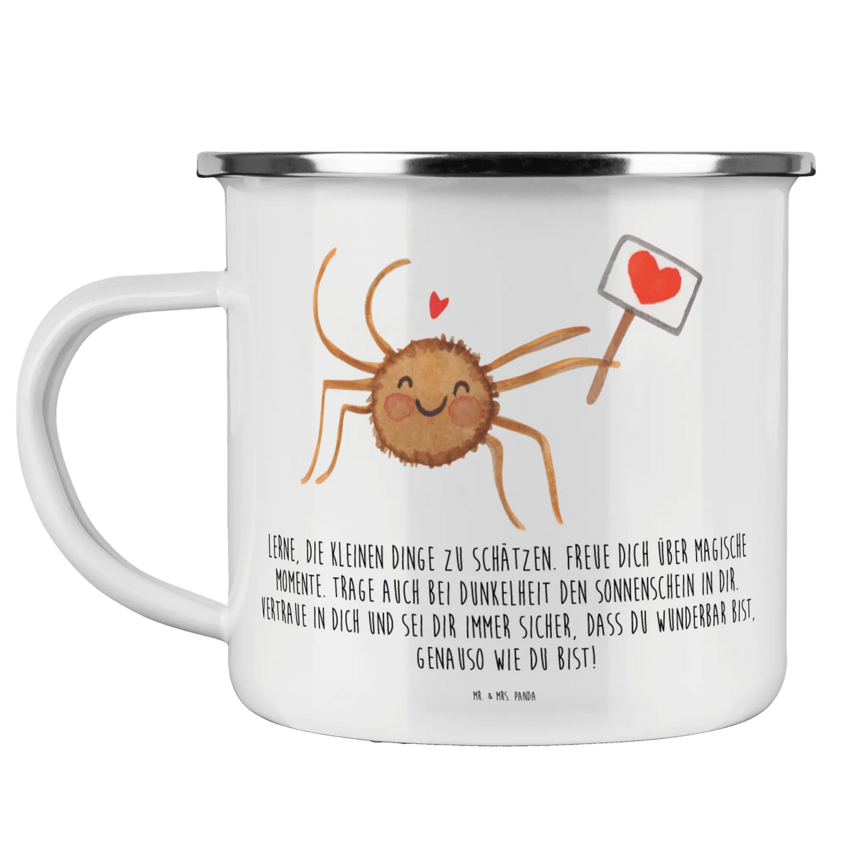 Camping Emaille Tasse Spinne Agathe Motivation Haferl, outdoortasse, Pott, wanderbecher, Tasse Emaille, Outdoor Becher, Reisebecher, Emaille Becher, wandertasse, emaillebecher, Campingbecher, Teebecher, Blechtasse, blechbecher, Kaffeepott, reisetasse, becher emaille, Motivtasse, Emaille Tasse, Campingtasse, Teetasse, Outdoor Tasse, metallbecher, Emailletasse, Spinne Agathe, Spinne, Agathe, Videos, Merchandise, Dankeschön, Glück, Vertrauen, Liebe, Motivation