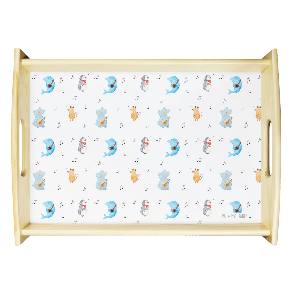 Serviertablett Big Band Muster Dekotablett, Holztablett, Tablett, Frühstückstablett, Küchentablett, Serviertablett, Tiermotive, Gute Laune, lustige Sprüche, Tiere, Delfin, Triangel, Hund, Elefant, Musikanten, Gitarre, Maus, Musik, Band, Pinguin