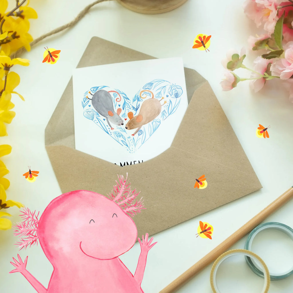 Greetings card Marriage mice heart folding card, birthday card, greeting card, wedding card, invitation card, Wedding, marriage, gifts, couple, wedding, couple gift, mice, friend, girlfriend, love, Mouse