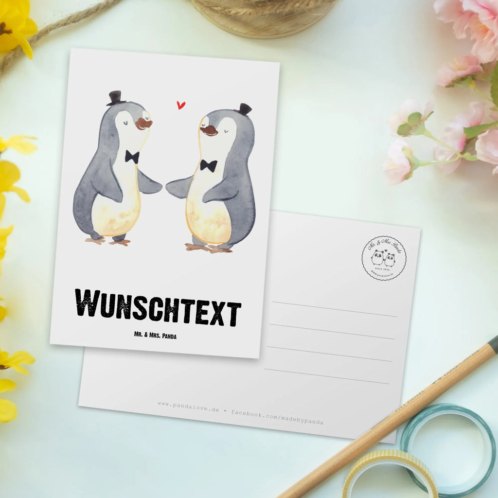 Personalisierte Postkarte Pinguin Pärchen Gay Pride Karte mit Wunschtext, Geschenkkarte mit Wunschtext, Einladung mit Wunschtext, Postkarte personalisierbar, Postkarte bedrucken, Grußkarte mit Wunschtext, Geschenkkarte mit Namen, Ansichtskarte mit Namen, Einladung mit Namen, Karte mit Namen, Ansichtskarte mit Wunschtext, Grußkarte mit Namen, Postkarte mit Wunschtext, Postkarte mit Namen, Hochzeit, Hochzeitsgeschenk, Ehe, Hochzeitsfeier, Trauung, Trauungsgeschenk, Hochzeitskarte, Verlobungsfeier, Verlobungsgeschenk, Hochzeitsgeschenkideen, Hochzeitsgeschenke für Brautpaar