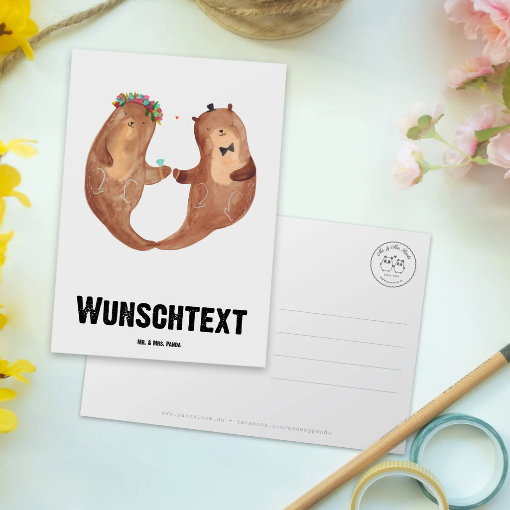 Personalisierte Postkarte Hochzeitspaar Otter Geschenkkarte mit Namen, Ansichtskarte mit Namen, Postkarte mit Wunschtext, Grußkarte mit Namen, Postkarte personalisierbar, Postkarte bedrucken, Postkarte mit Namen, Einladung mit Wunschtext, Karte mit Namen, Einladung mit Namen, Grußkarte mit Wunschtext, Ansichtskarte mit Wunschtext, Karte mit Wunschtext, Geschenkkarte mit Wunschtext, Hochzeit, Hochzeitsgeschenk, Ehe, Hochzeitsfeier, Trauung, Trauungsgeschenk, Hochzeitskarte, Verlobungsfeier, Verlobungsgeschenk, Hochzeitsgeschenkideen, Hochzeitsgeschenke für Brautpaar, Geschenk zur Hochzeit, Hochzeitstag