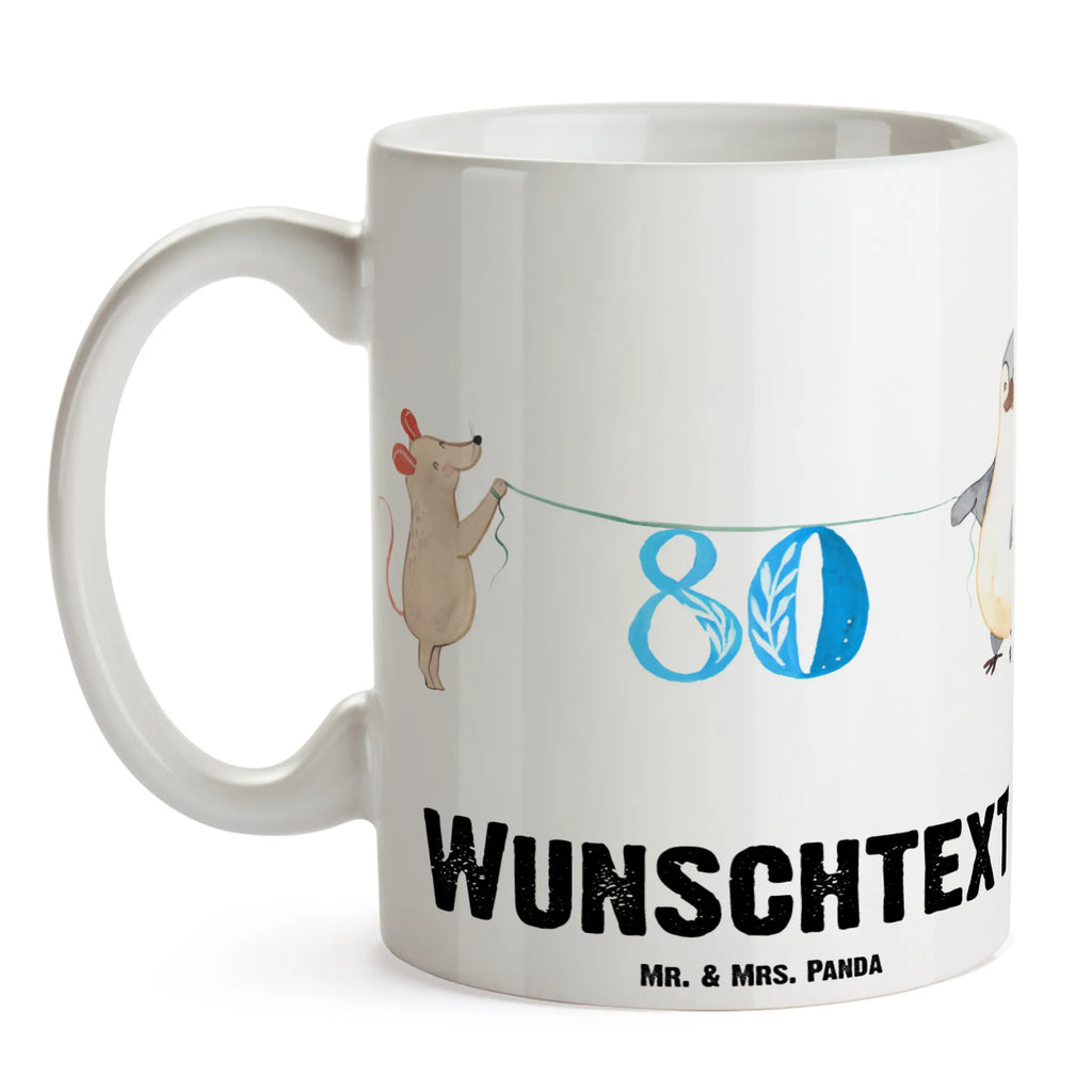 Personalisierte Tasse 80. Geburtstag Maus Pinguin Personalisierte Tasse, Namenstasse, Namen, Wunschname, Drucken, Tasse mit Namen, Tasse, Personalisiert, Geburtstag, Geburtstagsgeschenk, Geschenk, Party, Kuchen, Torte, Feiern