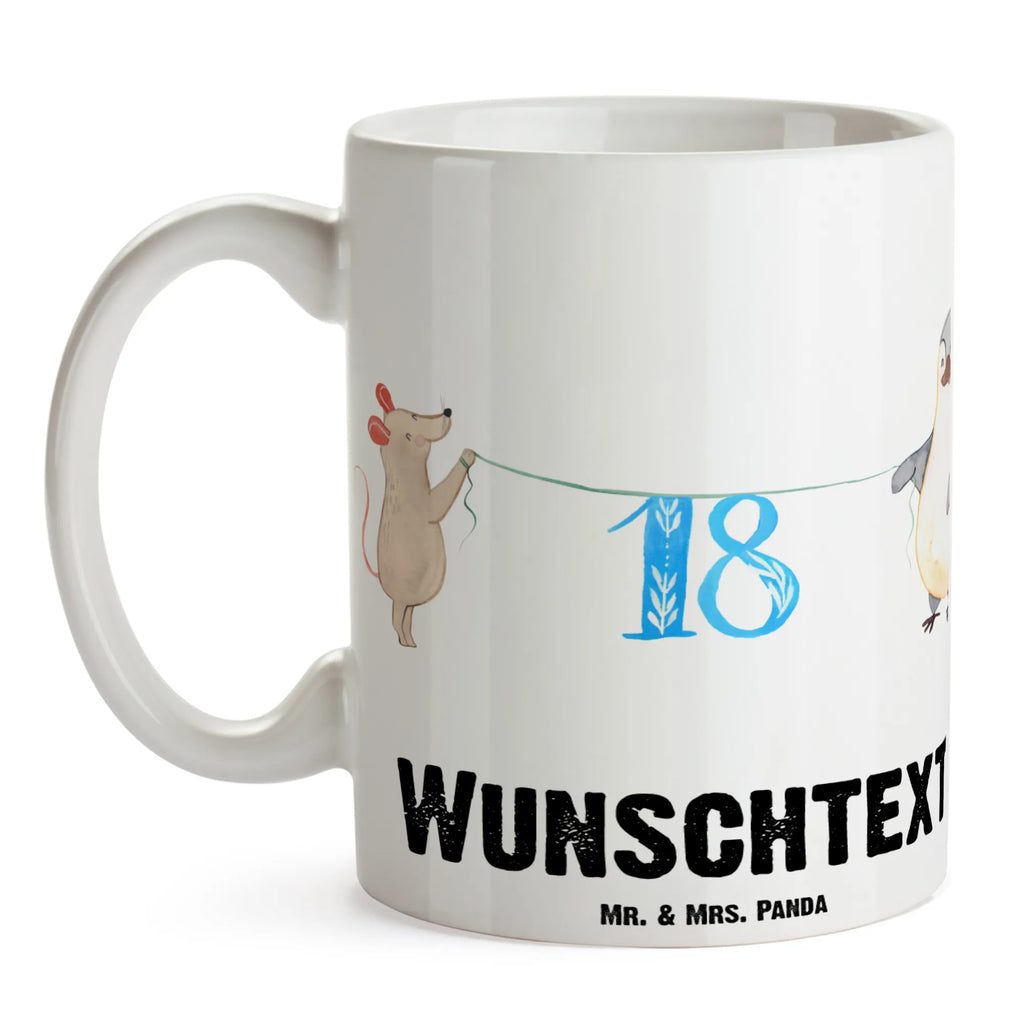 Personalisierte Tasse 18. Geburtstag Maus Pinguin Personalisiert, Namen, Tasse mit Namen, Drucken, Wunschname, Tasse, Namenstasse, Personalisierte Tasse, Geschenk, Geburtstag, Geburtstagsgeschenk, Kuchen, Torte, Feiern, Party