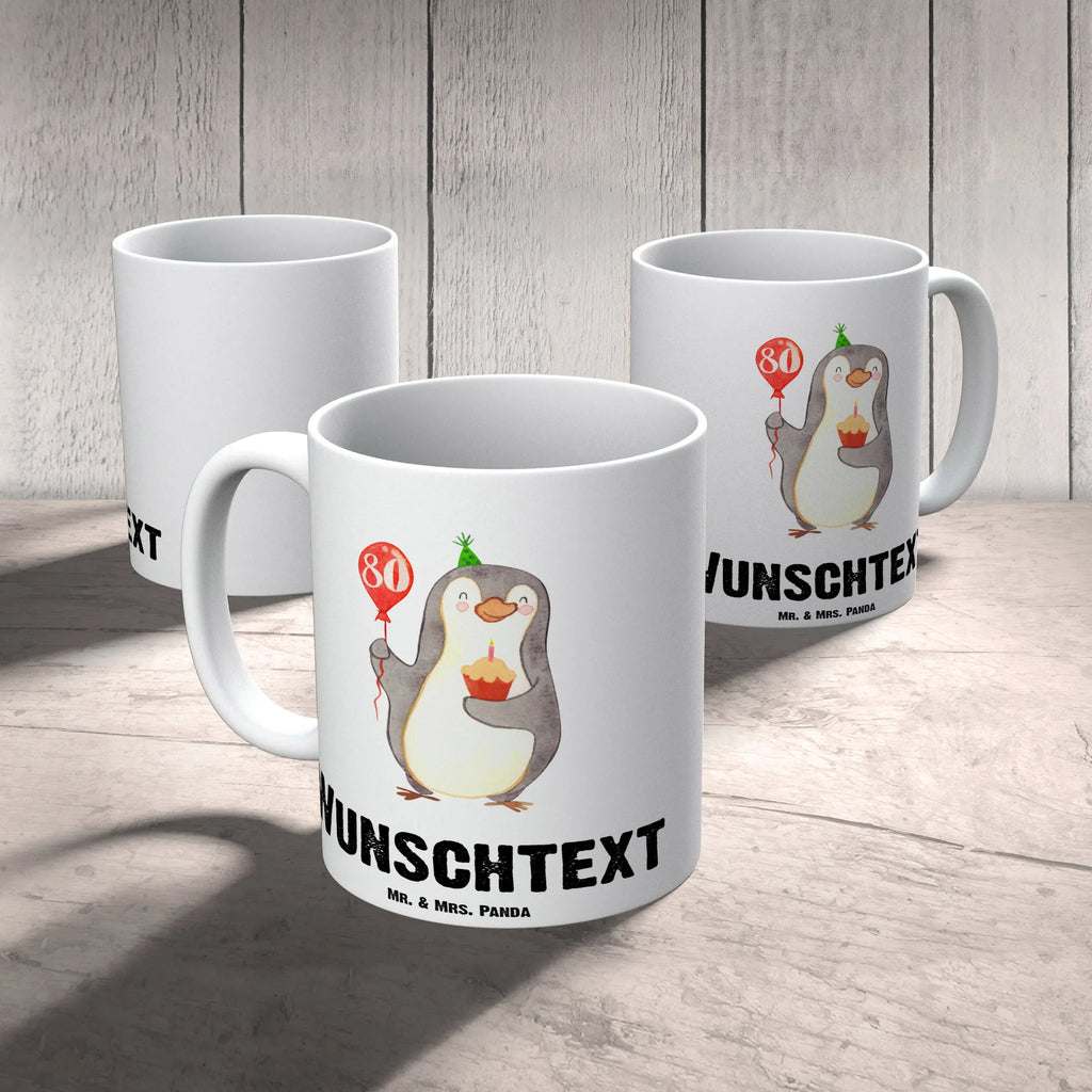 Personalisierte Tasse 80. Geburtstag Pinguin Luftballon Personalisiert, Wunschname, Tasse mit Namen, Namen, Drucken, Namenstasse, Tasse, Personalisierte Tasse, Geschenk, Geburtstag, Geburtstagsgeschenk, Geburtstagsfeier, Geburtstage, Happy Birthday, Pinguin