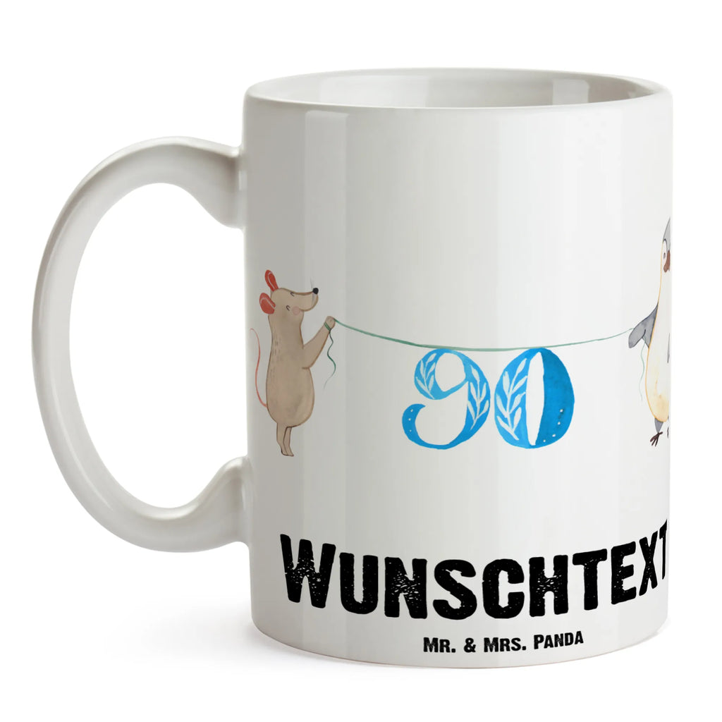 Personalisierte Tasse 90. Geburtstag Maus Pinguin Namen, Wunschname, Personalisiert, Tasse mit Namen, Namenstasse, Tasse, Personalisierte Tasse, Drucken, Geburtstag, Geburtstagsgeschenk, Geschenk, Party, Feiern, Torte, Kuchen