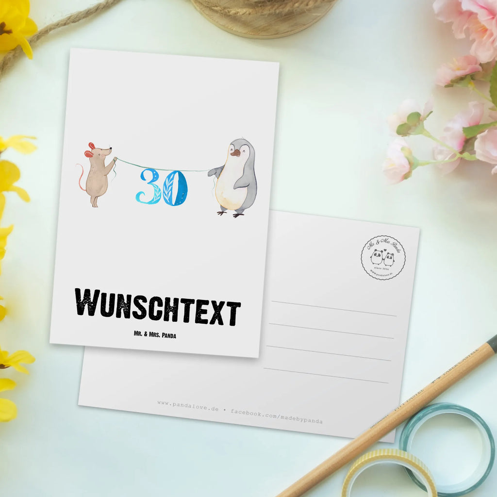 Personalised postcard 30th birthday mouse penguin Birthday, celebration, party, birthday party, friends, family, birthday wish, birthday present, birthday cards, 18th birthday, 30th birthday, 40th, 50th, 60th, 70th, 80th, 90th, 90th., gift ideas, gifts for girlfriend, boyfriend, mom, dad, brother, sister, congratulations, funny, sayings, 1 year, money gifts, guest gifts, gifts online, gift basket, special gifts, unusual gifts, extraordinary gifts, gift package, original gifts, gift items, special birthday gifts, cake, present, birthday