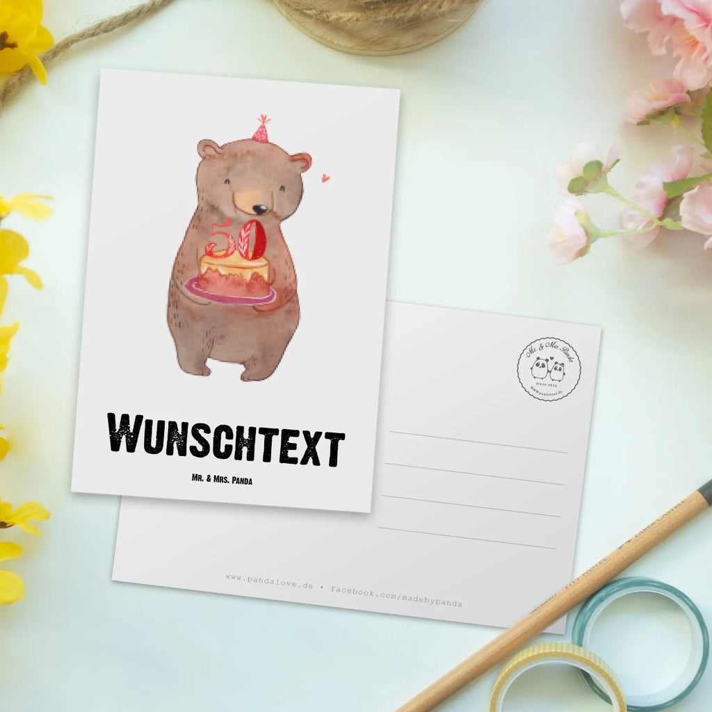 Personalizowana kartka pocztowa Miś Tort 50. urodziny Urodziny, prezent urodzinowy, prezent