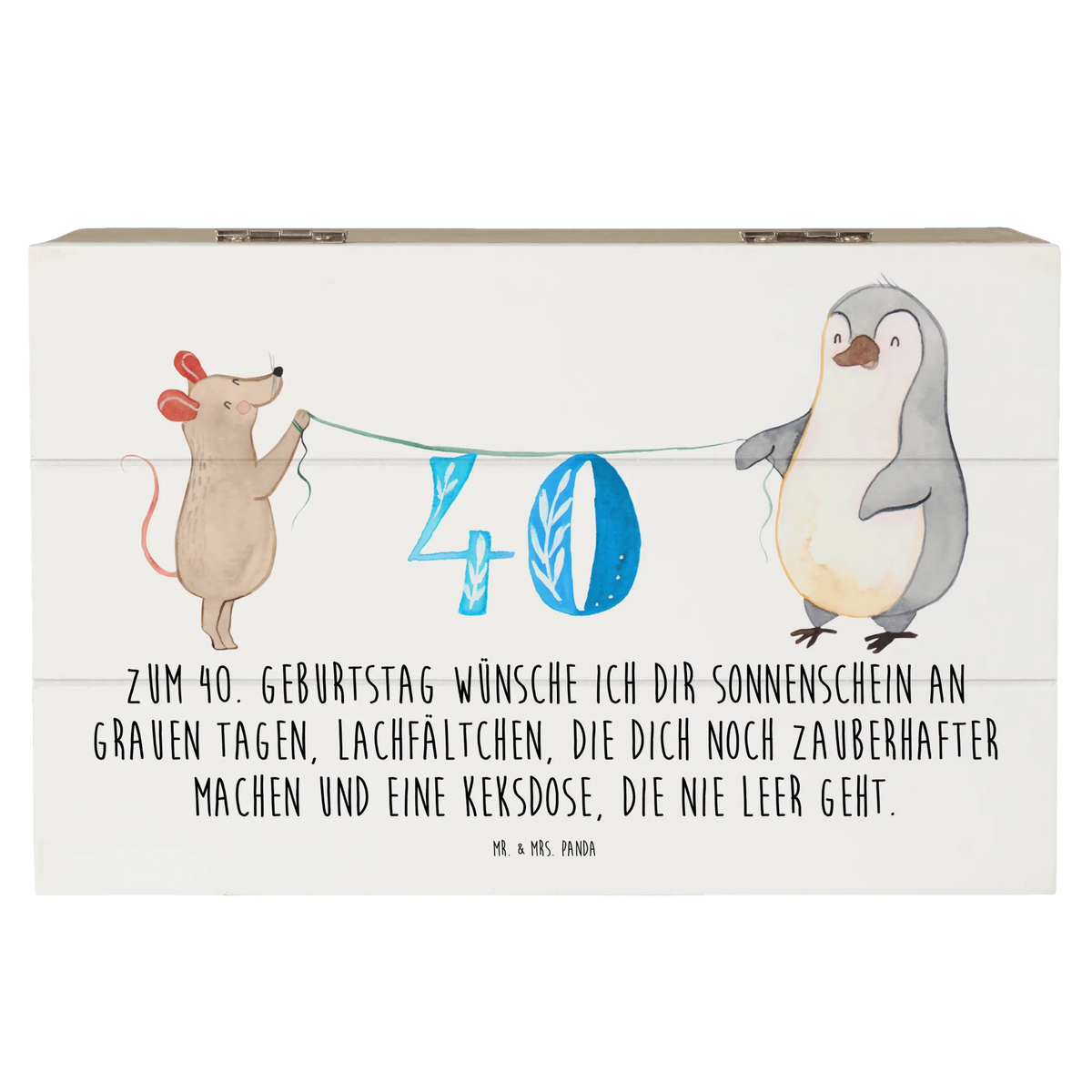 Skrzynia drewniana 40. urodziny Mysz Pingwin prezent, prezent urodzinowy, Urodziny