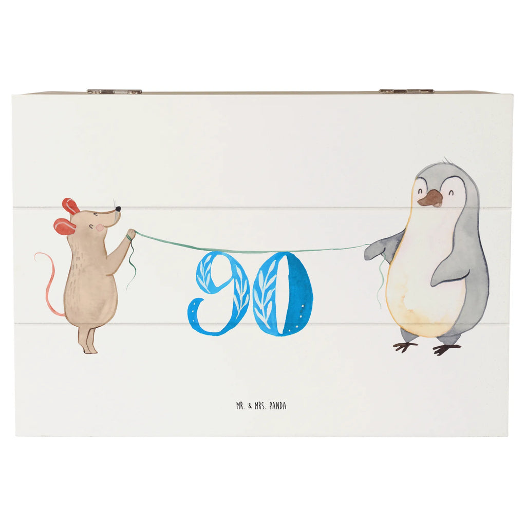 Holzkiste 90. Geburtstag Maus Pinguin Schatulle, Truhe, Geschenkdose, XXL, Kiste, Aufbewahrungsbox, Erinnerungskiste, Geschenkbox, Schatzkiste, Dekokiste, Erinnerungsbox, Holzkiste, Geburtstag, Geburtstagsgeschenk, Geschenk, Kuchen, Party, Torte, Feiern