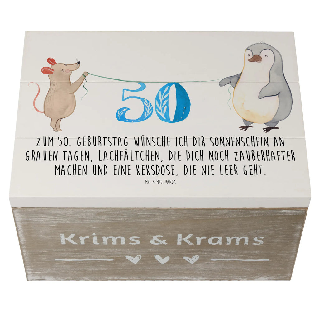Holzkiste 50. Geburtstag Maus Pinguin Holzkiste, Geschenkdose, Dekokiste, Schatulle, Geschenkbox, Schatzkiste, Kiste, XXL, Erinnerungskiste, Truhe, Erinnerungsbox, Aufbewahrungsbox, Geburtstag, Geburtstagsgeschenk, Geschenk, Torte, Party, Feiern, Kuchen