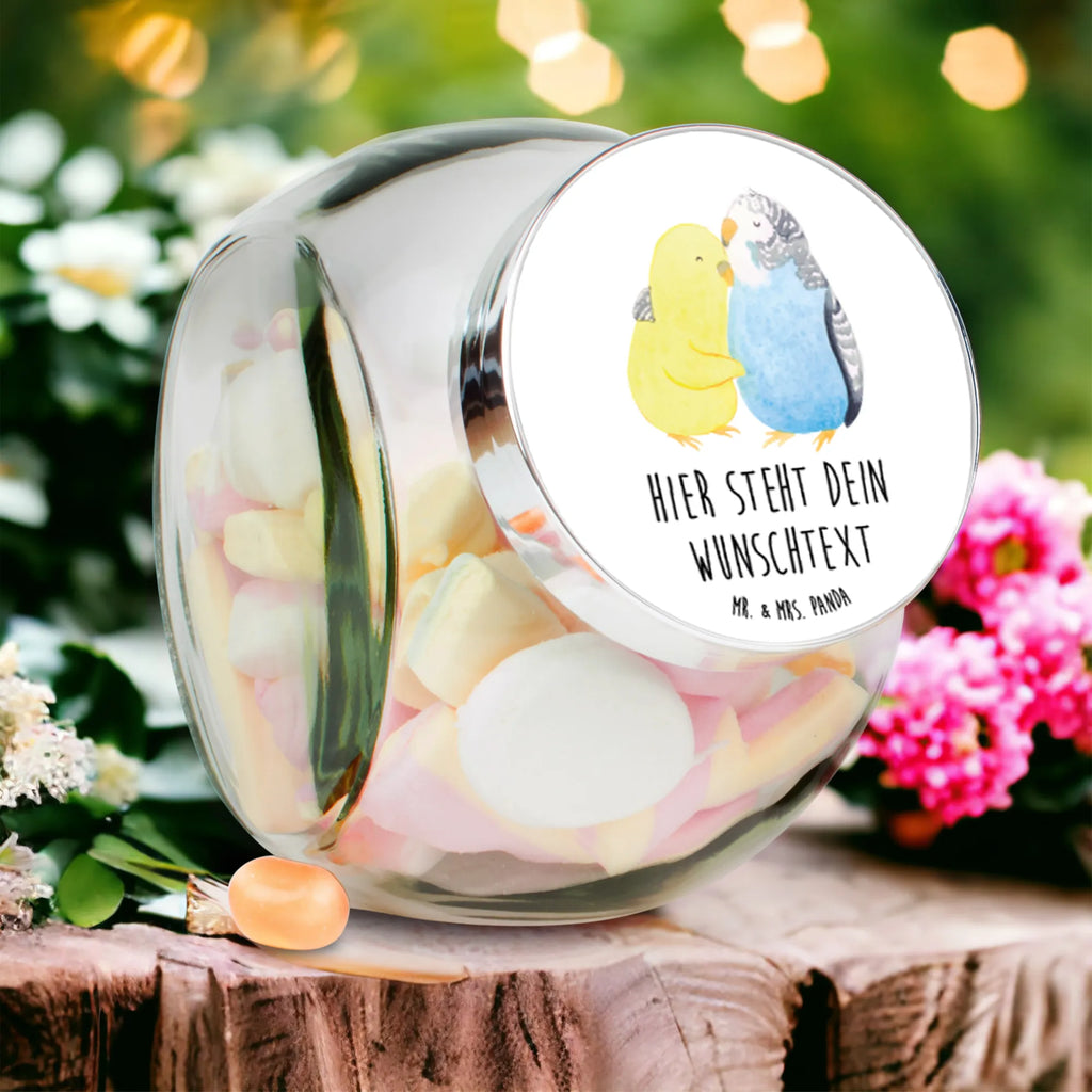 Personalized Candy Jar Parakeets in love Love, Loving, Two, Together, Marriage, Engagement, Proposal of marriage, Love gift, gift for her, gift for him, anniversary gift, birds, cuddling, budgie, love, trust, closeness