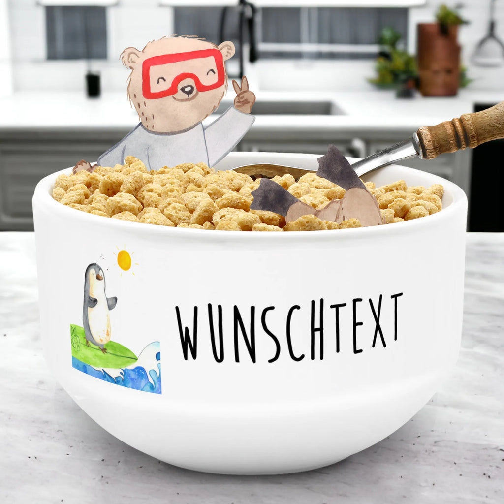 Personalized Muesli Bowl Penguin surfer dessert bowl, salad bowl, ceramic bowl, soup bowl, breakfast bowl, fruit bowl, personalized cereal bowl, porcelain bowl, bowl, snack bowl, muesli bowl, Penguin, North Pole, Winter, Penguins, holidays, wave riding, waves, Hawaii, surfing, Portugal, surfers, penguins