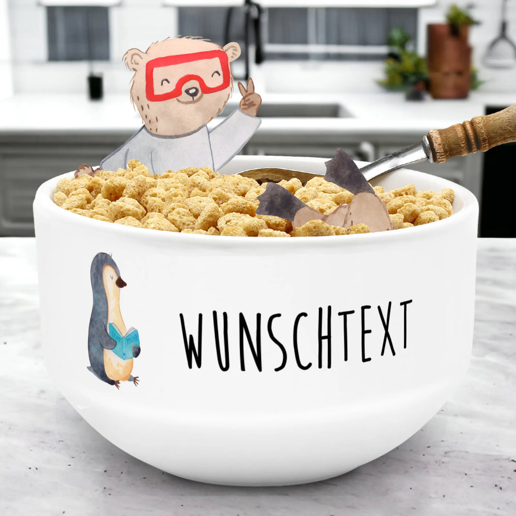 Personalized Muesli Bowl Penguin A book dessert bowl, soup bowl, salad bowl, snack bowl, breakfast bowl, muesli bowl, fruit bowl, ceramic bowl, personalized cereal bowl, bowl, porcelain bowl, Penguin, North Pole, Winter, Penguins, doing nothing, holidays, lazing around, book, penguins, vacation, bookworm, reading, leisure