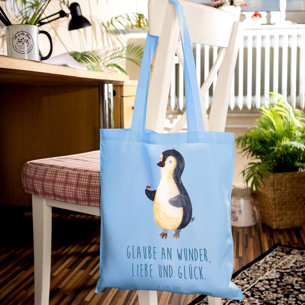 Tragetasche Pinguin Marienkäfer Stoffbeutel, Badetasche, Strandtasche, Schultertasche, Shopper, Einkaufstasche, Umhängetasche, Beutel, Tragetasche, Einkaufstüte, Laptoptasche, Beuteltasche, Tasche, Stofftasche, Jutebeutel, Jutetasche, Pinguin, Lebensfreude, Liebe, Glück, Marienkäfer, Wunder, Pinguine, Freude