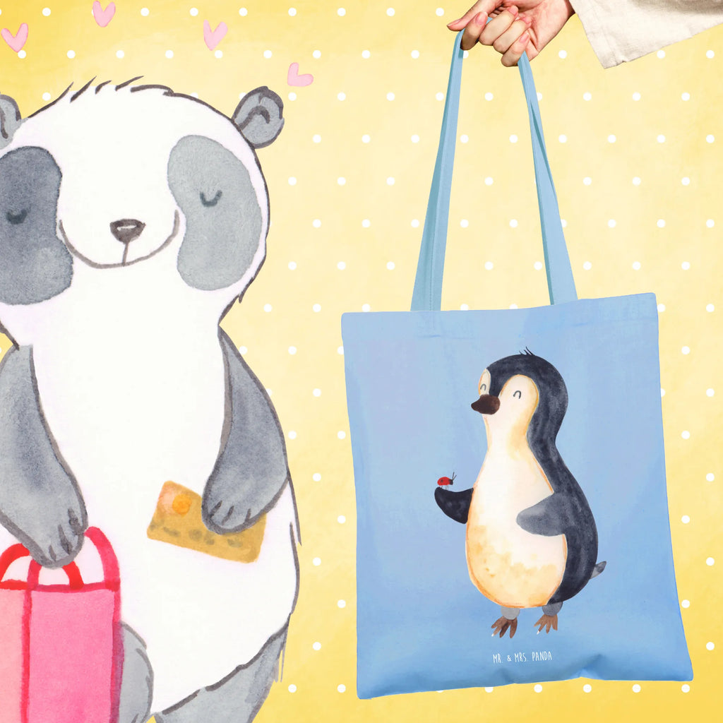 Tragetasche Pinguin Marienkäfer Stoffbeutel, Badetasche, Strandtasche, Schultertasche, Shopper, Einkaufstasche, Umhängetasche, Beutel, Tragetasche, Einkaufstüte, Laptoptasche, Beuteltasche, Tasche, Stofftasche, Jutebeutel, Jutetasche, Pinguin, Lebensfreude, Liebe, Glück, Marienkäfer, Wunder, Pinguine, Freude