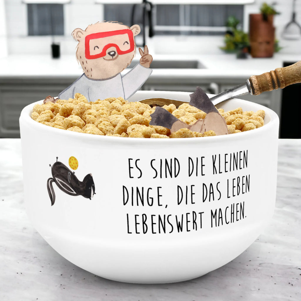 Muesli Bowl skunk ball breakfast bowl, snack bowl, porcelain bowl, soup bowl, dessert bowl, cereal bowl, cereal dish, ceramic bowl, fruit bowl, salad bowl, bowl, Skunk, stinker, wisdom, skunk, predator, playful, stinky, wild animal