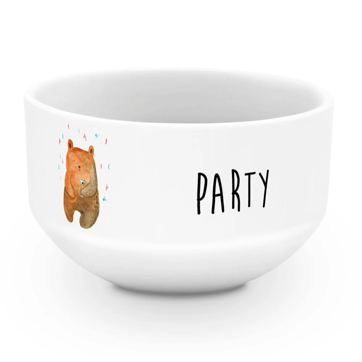 Muesli Bowl bear party cereal bowl, ceramic bowl, fruit bowl, breakfast bowl, bowl, dessert bowl, porcelain bowl, snack bowl, soup bowl, salad bowl, cereal dish, bear, teddy, teddy bear, cuddly toy, Birthday, Bring a present, Present, Party, Celebrate, Funny, Good mood, Partying, Birthday present