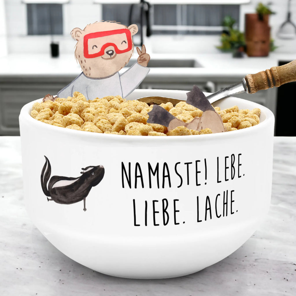 Muesli Bowl skunk yoga fruit bowl, cereal bowl, soup bowl, porcelain bowl, bowl, ceramic bowl, salad bowl, dessert bowl, cereal dish, snack bowl, breakfast bowl, Skunk, Live, Namaste, Love, Predator, Stinker, Yoga, Stinky, Laugh, Wild animal