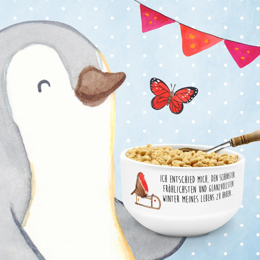 Muesli Bowl robin Sleds salad bowl, porcelain bowl, ceramic bowl, breakfast bowl, dessert bowl, snack bowl, fruit bowl, cereal dish, bowl, cereal bowl, soup bowl, Winter, Christmas, Christmas time, snow, bird, sleigh